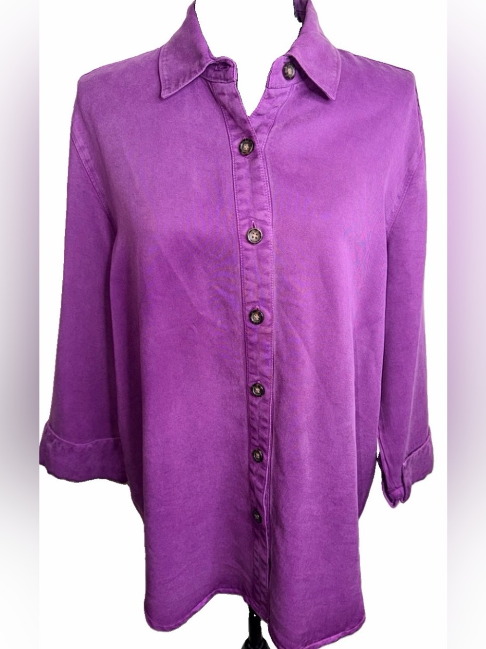 Pulp Women 3/4 sleeve tencel button-down Shirt Blouse Purple Fuchsia EUC Size L